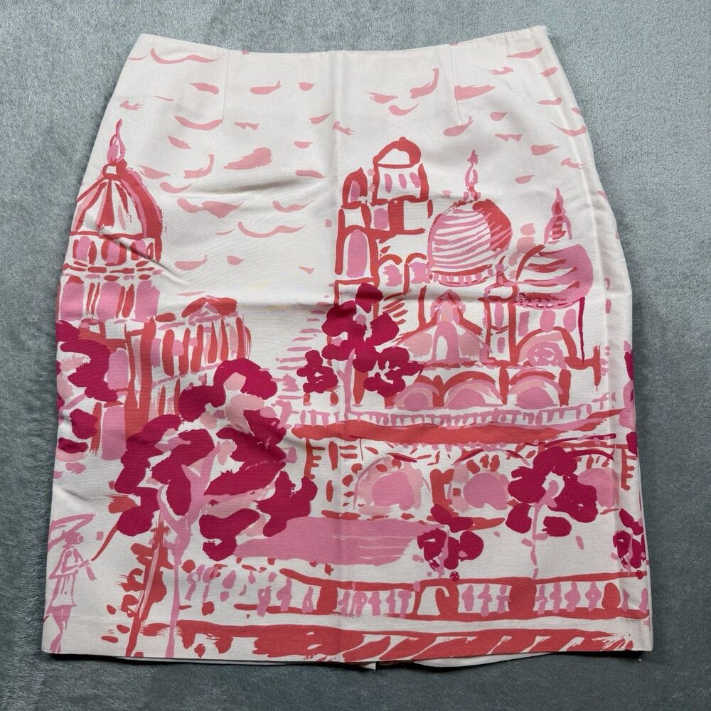 Kemp & Company Lifestyle Skirt Women’s 12 Pink Silk Blend Pencil Novelty Print